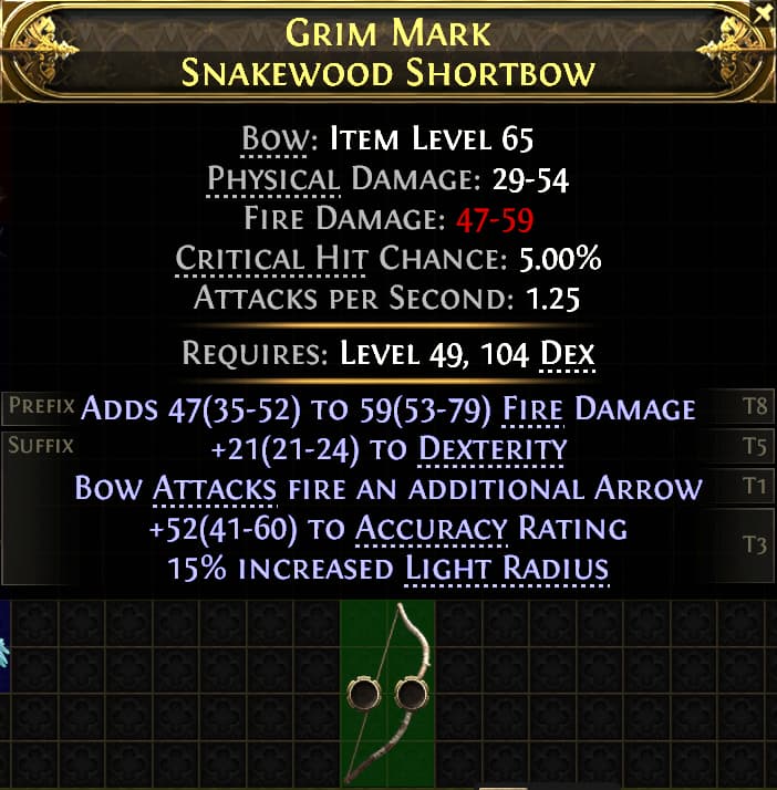 Grim Mark Snakewood Shortbow#60689