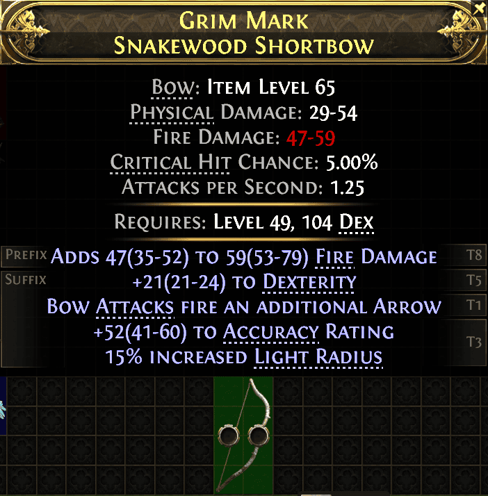 Grim Mark Snakewood Shortbow#60689