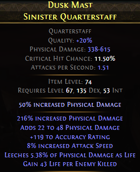 Dusk Mast Sinister Quarterstaff